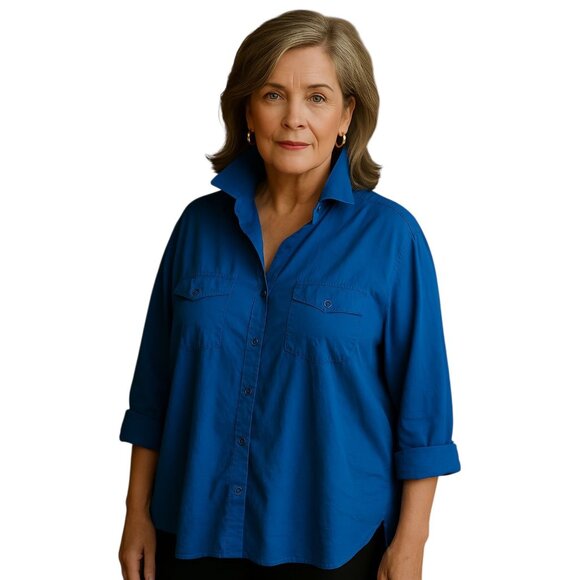 2 Blouse Button Up Down Shirt Blue White Westbound WOMEN'S WOMAN'S XLG - Picture 3 of 8